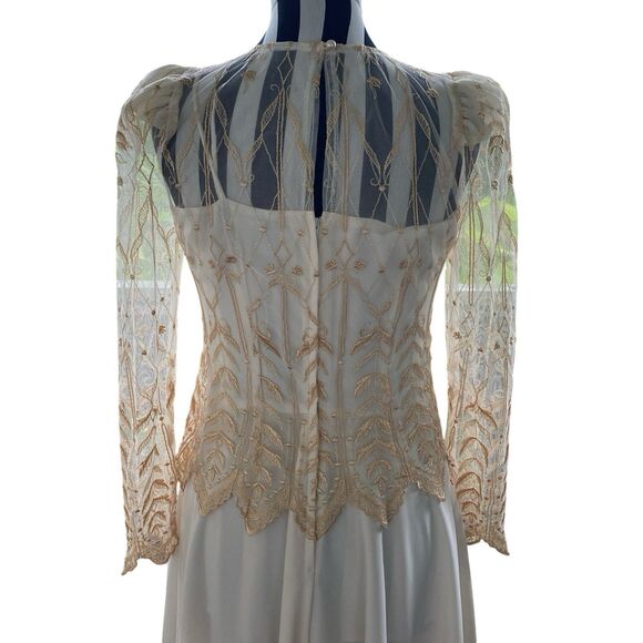 Vtg Cachet By Bari Protas Champagne Ivory Lace Maxi Dress 5 6 Victorian Wedding - Picture 11 of 15